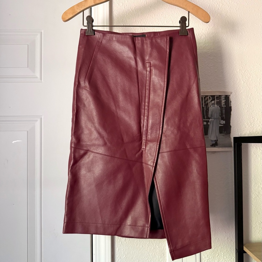 NWT ANDERSSON BELL Red oxblood pu faux leather‎ pleather asymmetrical midi skirt
